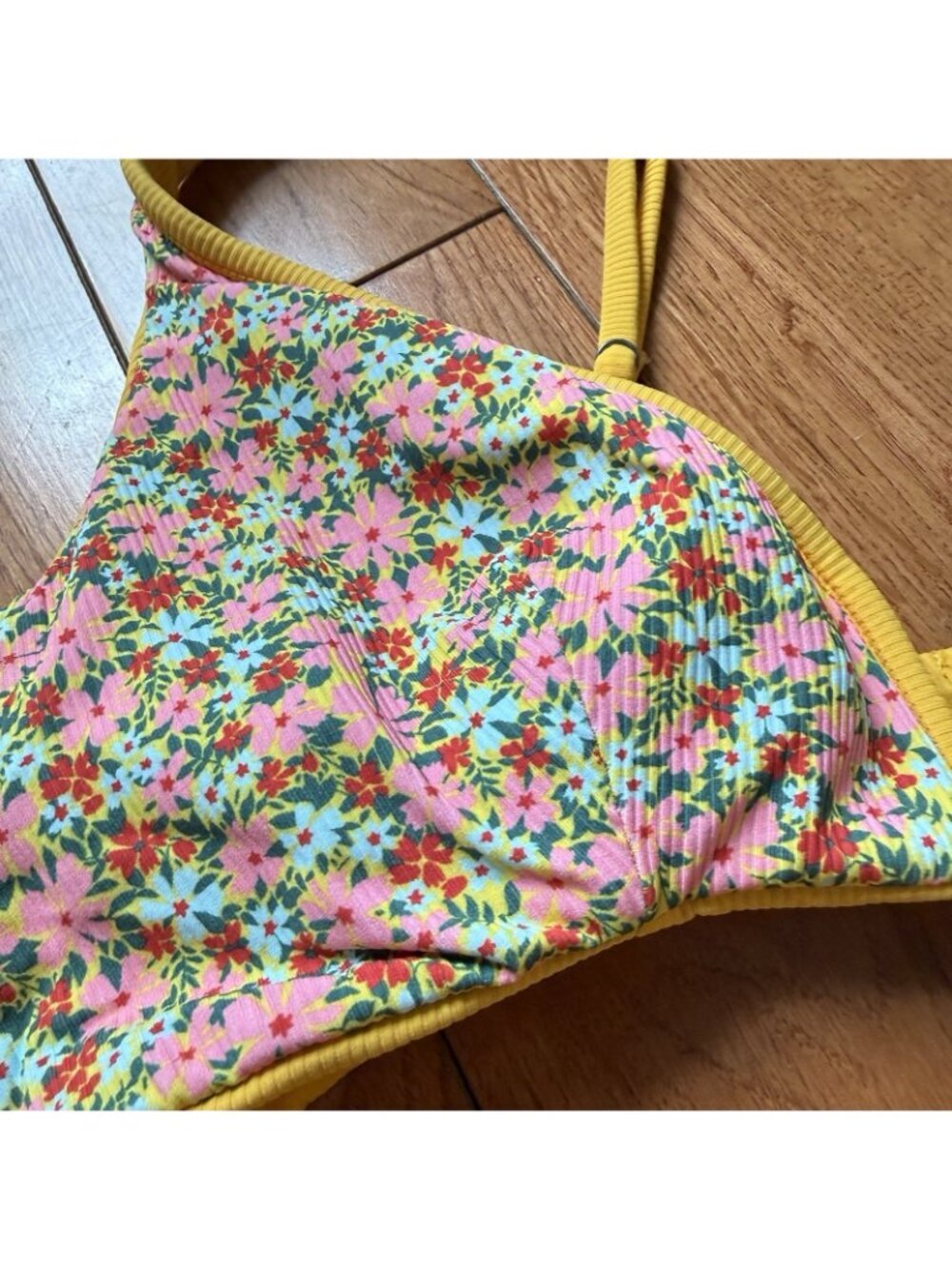 Maaji Sunflower Flirt Floral Yellow Ribbed Bikini Set Triangle Top S/M - Picture 4 of 8